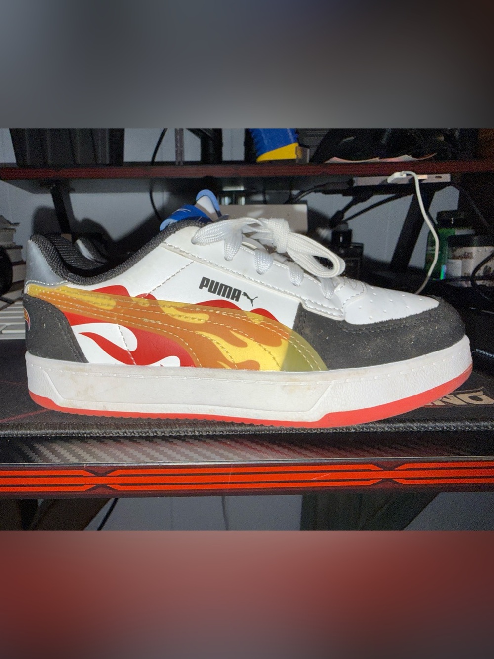Puma Kids “Hot Wheels” Sneakers with Red, Orange & Yellow Flame Accents